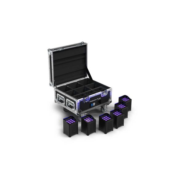 Chauvet DJ FREEDOM FLEX H9 IP X6 w/ Six Wireless Battery Operated Hex-Color Lighting Fixtures & Charging Road Case