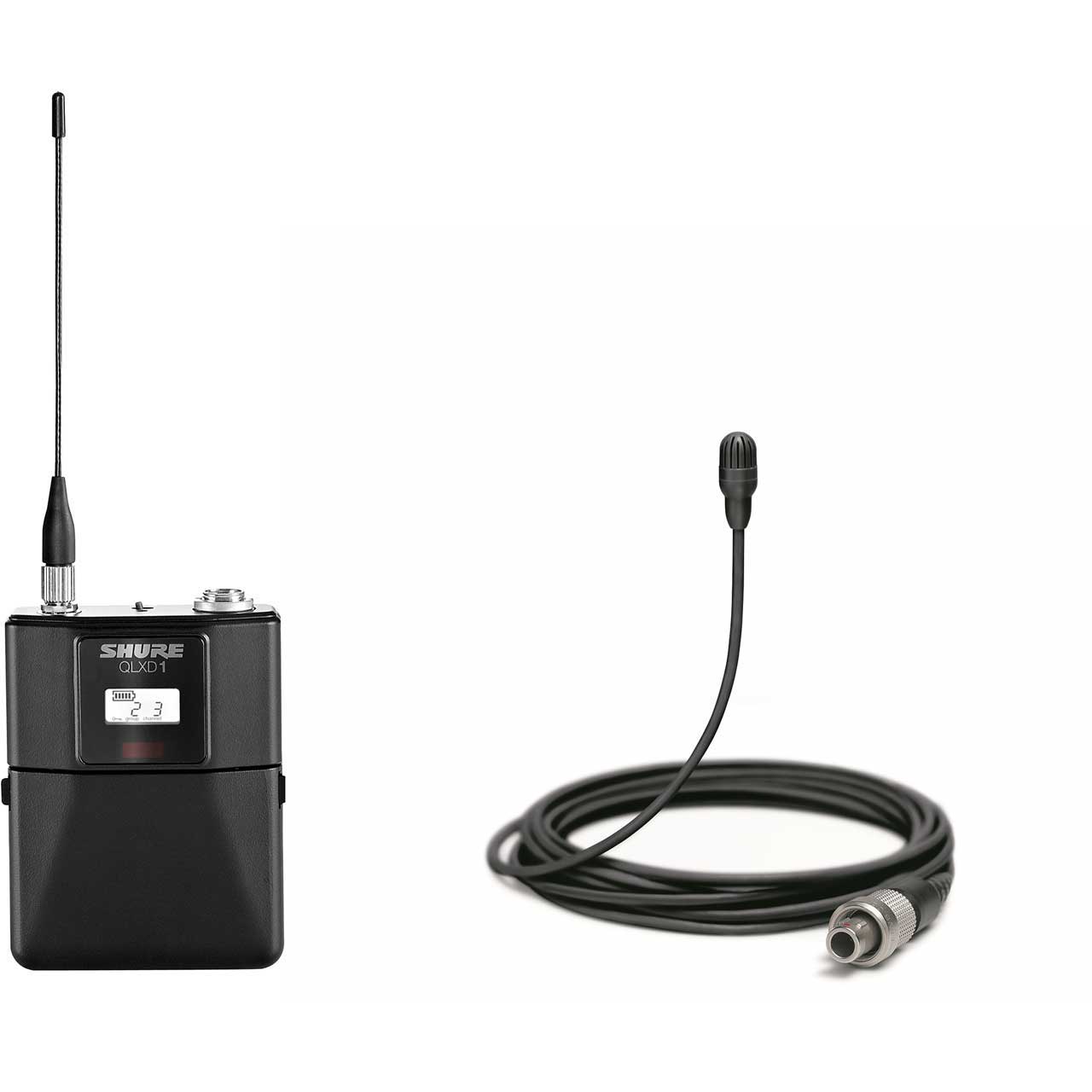 Shure QLXD1 Bodypack Transmitter and TwinPlex Low Sensitivity Black Lavalier Mic Kit - 470-534MHz