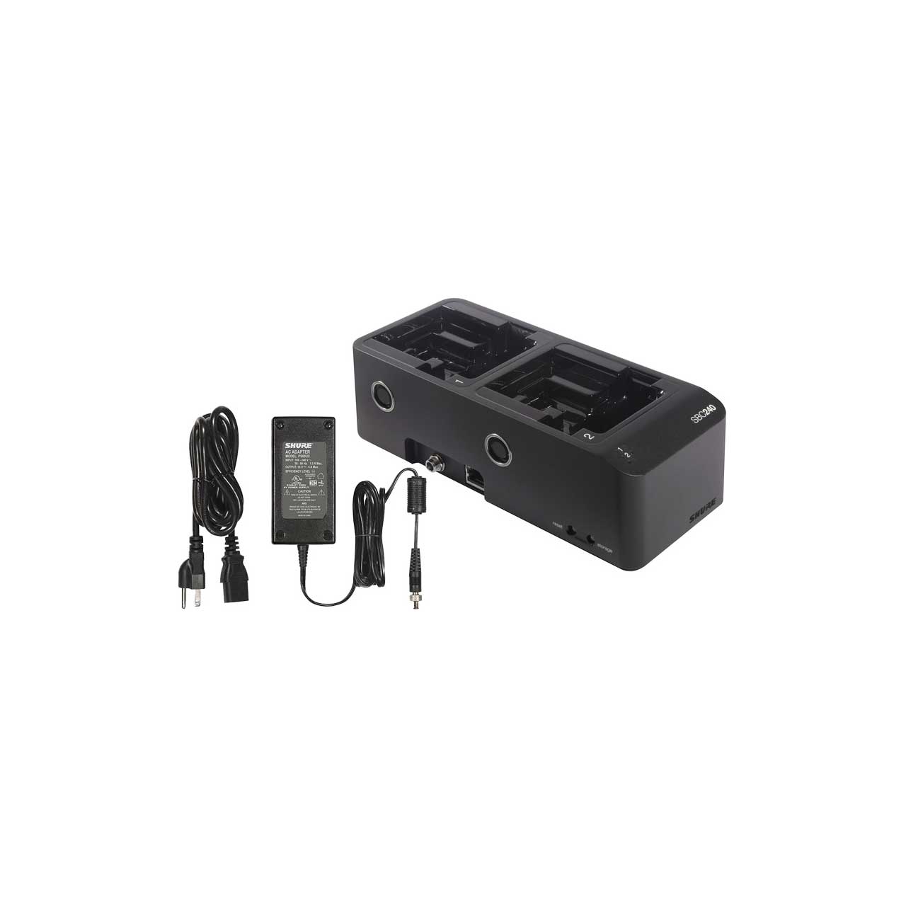 Shure SBC240-US 2-Bay Networked Docking Charger w/ Power Supply for ADX1/ADX2/ADX2FD TXs & SB910/SB920 Batteries