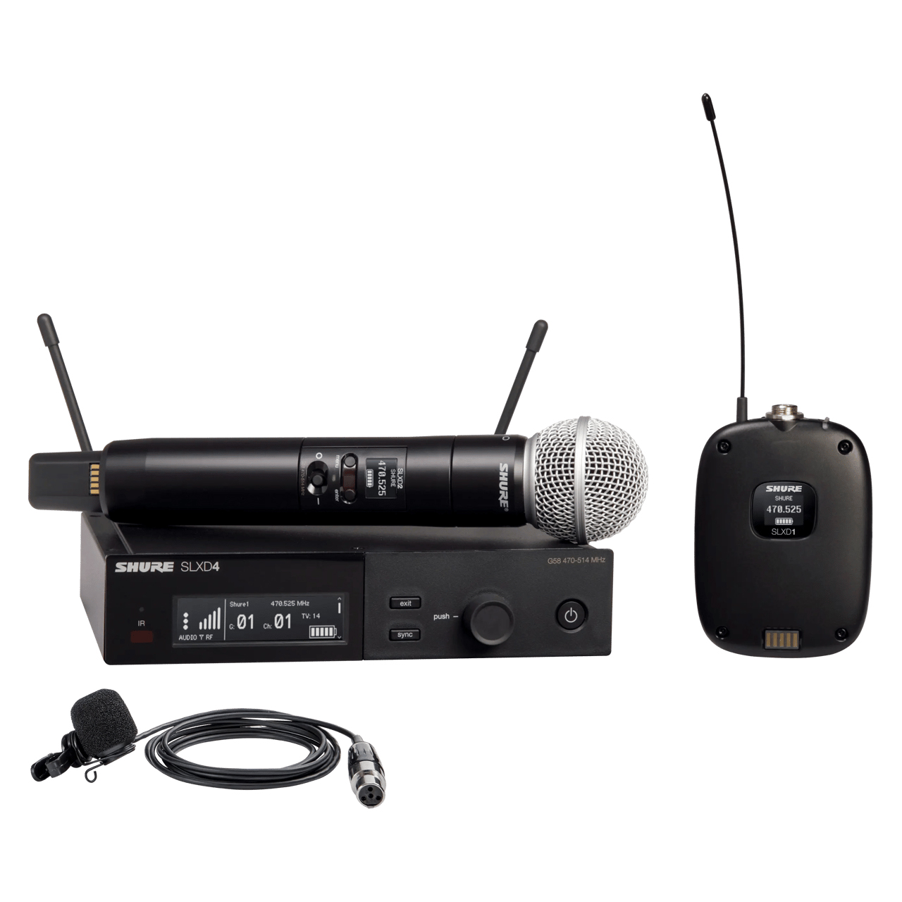 Shure SLXD124/85M-H55 Digital Wireless Combo System with SM58 Handheld and WL185m Lavalier Microphones - 514MHz - 558MHz