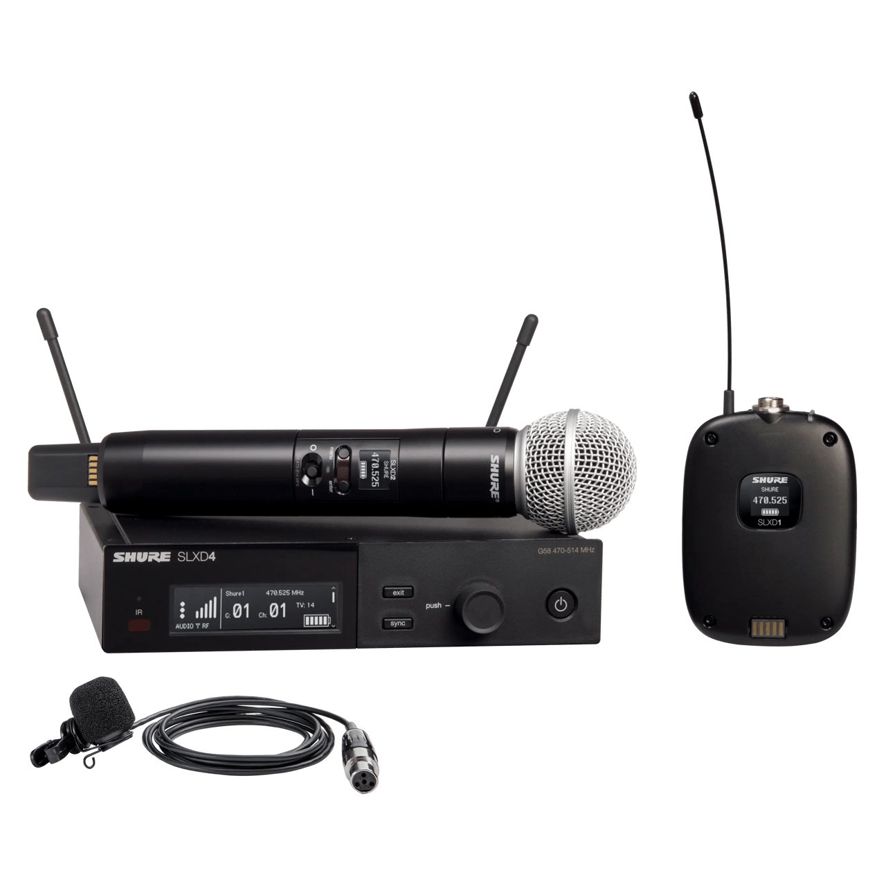 Shure SLXD124/85M-J52 Digital Wireless Combo System with SM58 Handheld and WL185m Lavalier Microphones - 558MHz - 616MHz